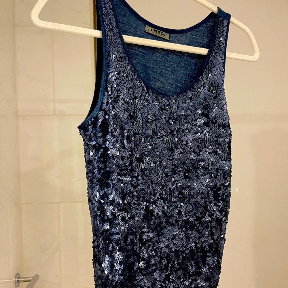 Fitted navy blue sequence tank top from Venice, Italy. Worn once.